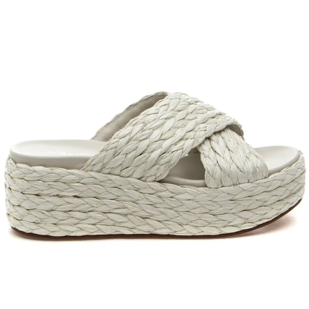 J/Slides QUIVER Bone Raffia Platform Sandals New